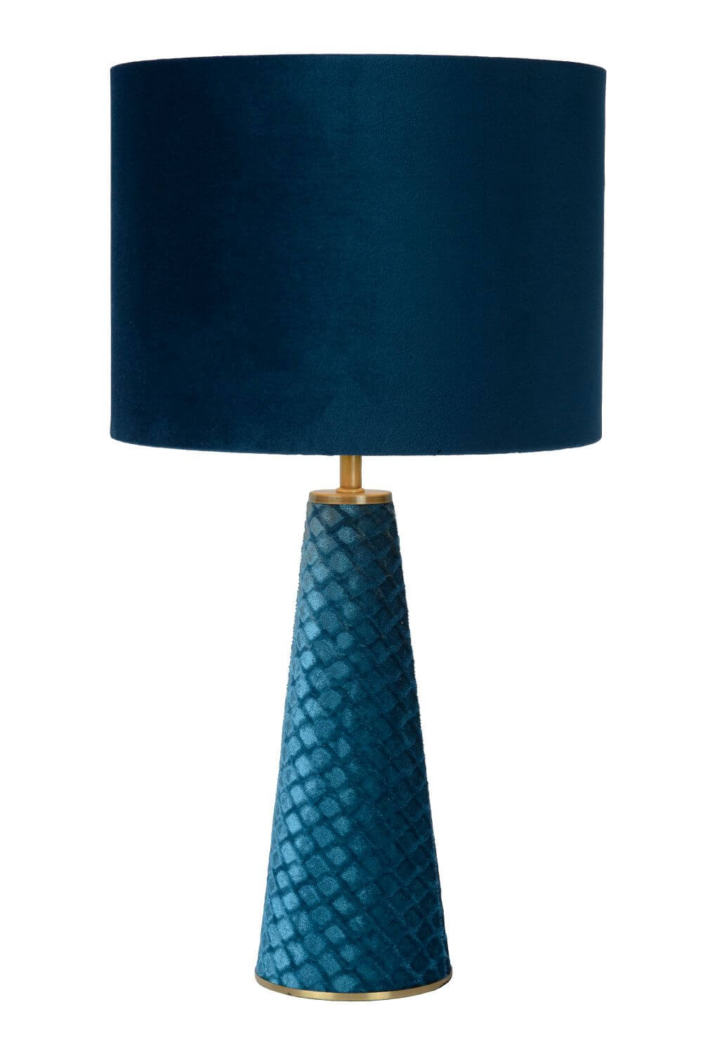 Vue de face du luminaire entier, mettant en valeur les reflets dorés
