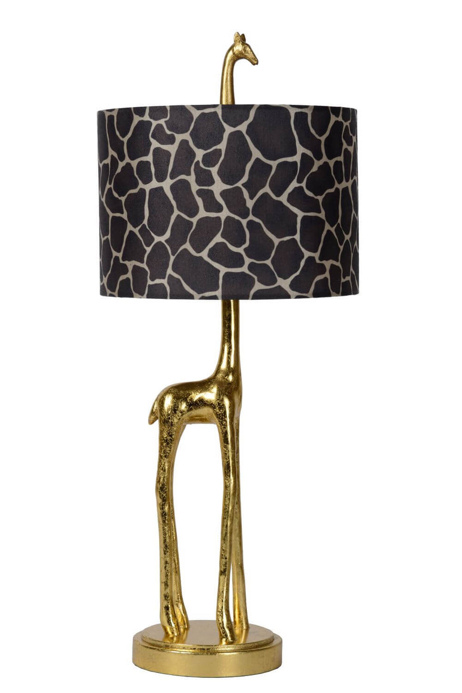 Photo détourée de la lampe girafe dorée, abat-jour sombre à taches claires