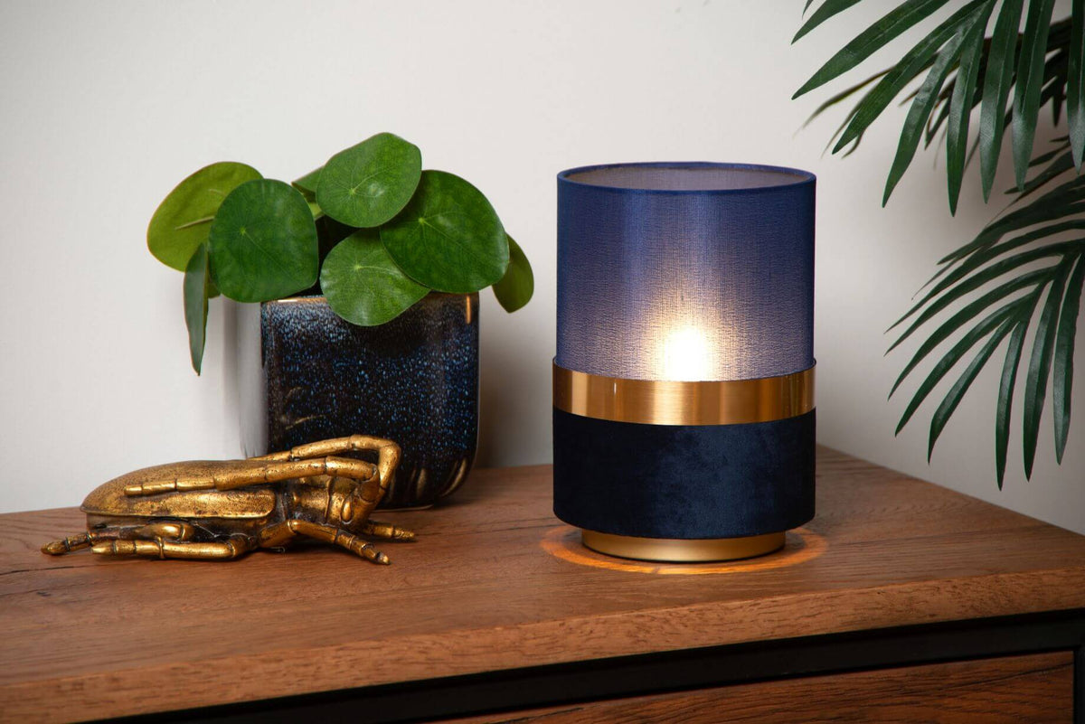 Lampe à poser Extravaganza Tusse bleu et dorée mat, lin