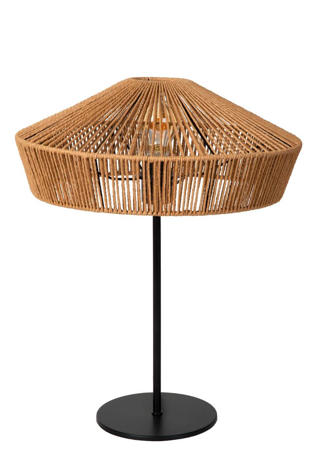 Lampe à poser Yunkai bois clair et noire, rotin