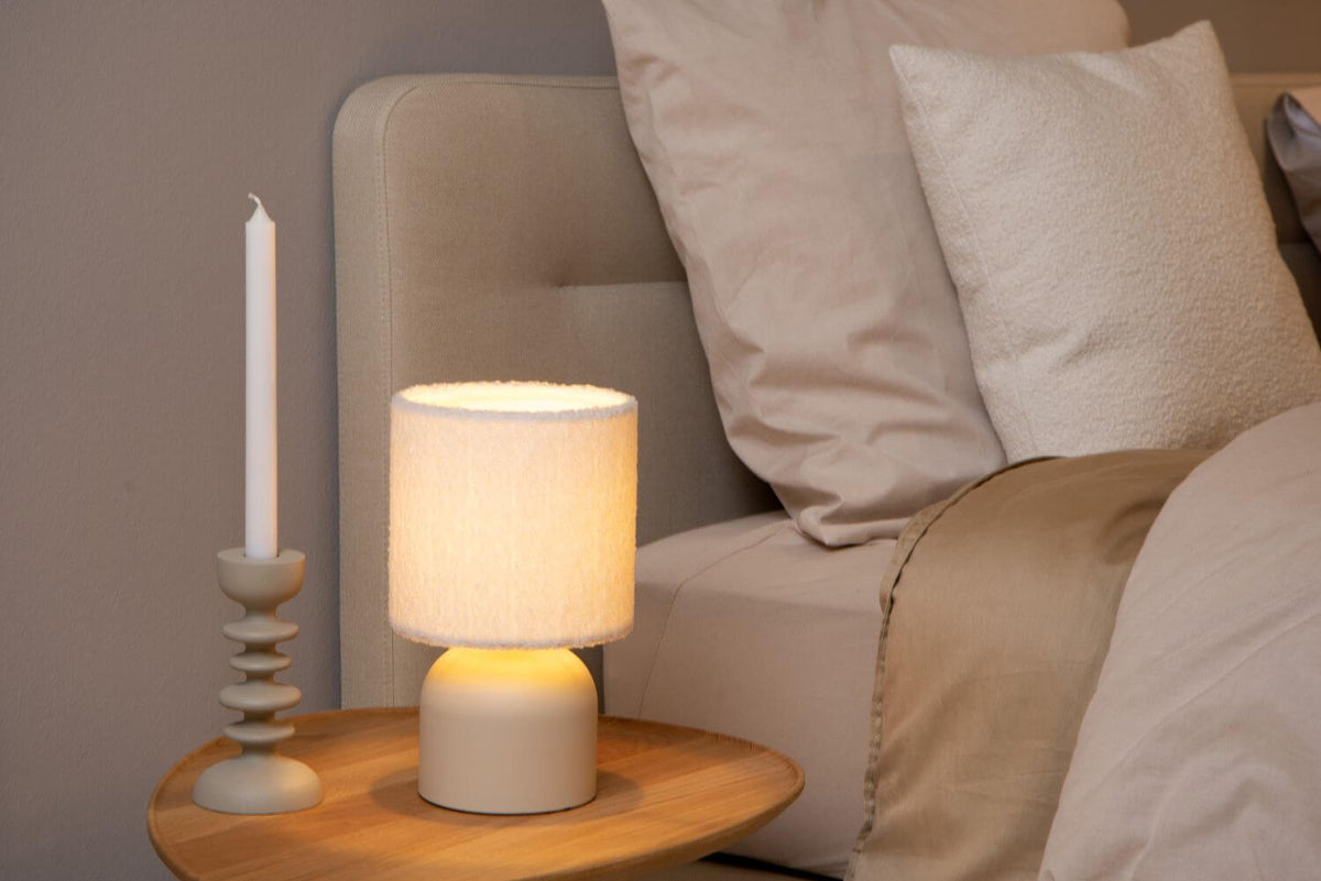 Lampe à poser Woolly beige et noire, coton
