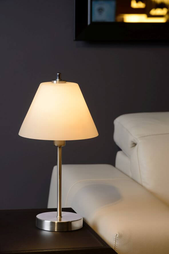 Lampe à poser Touch chromée et blanche, verre