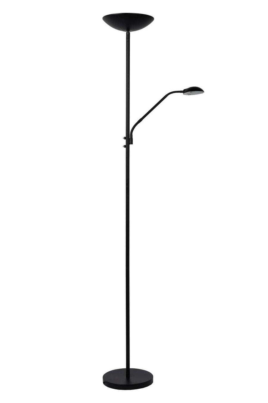 Vue de trois quarts du lampadaire noir présenté seul sur fond neutre