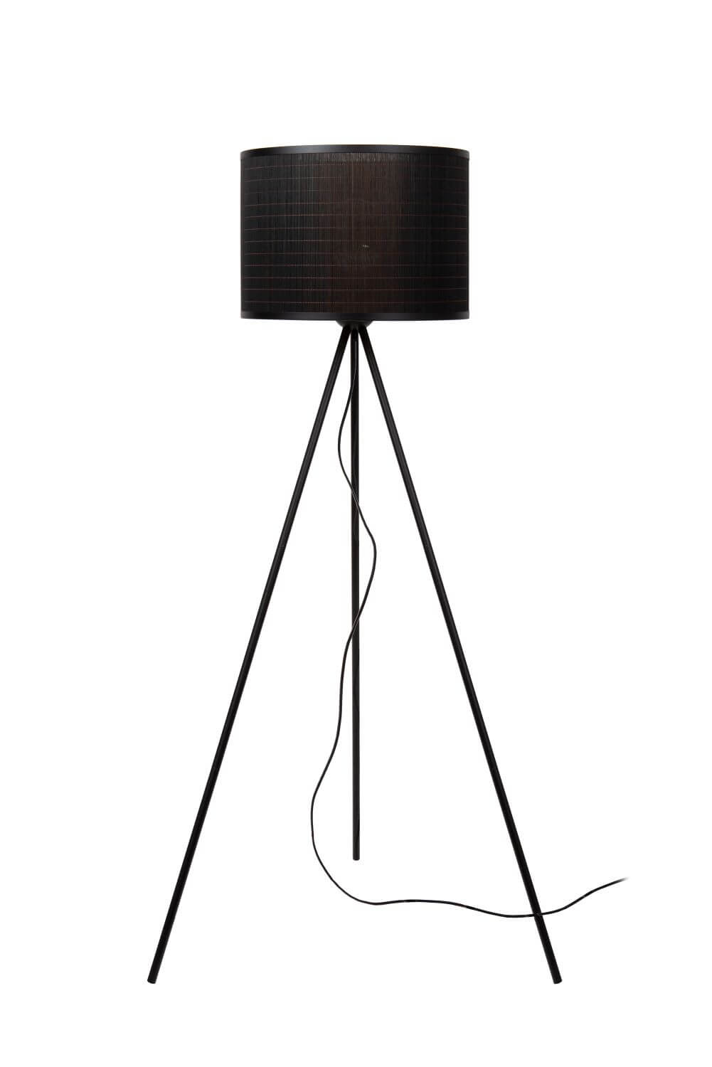 Lampadaire Tagalog noir et bois clair, rotin