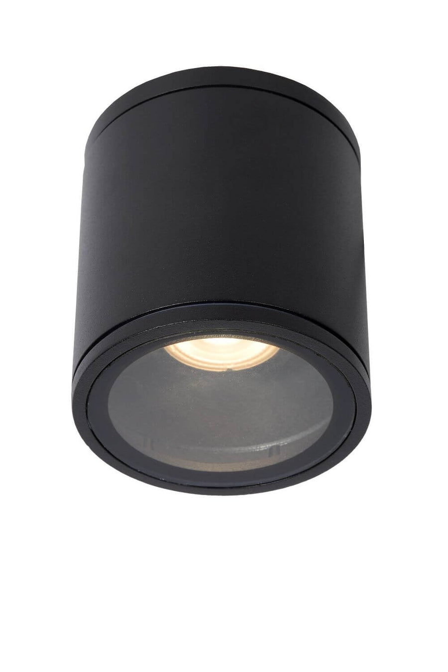 Produit isolé de face, cylindre noir allumé avec diffuseur en verre