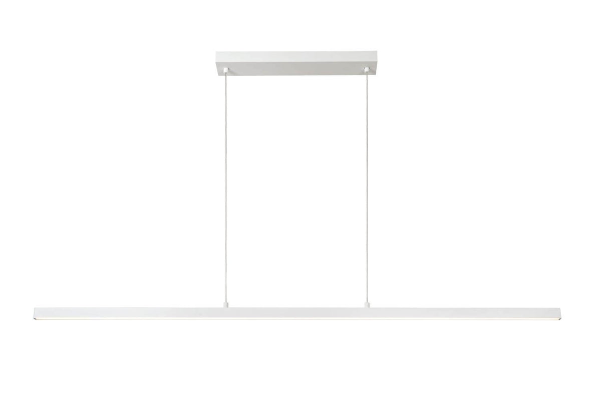 Suspension blanche vue de face, longue barre plate sous un support rectangulaire