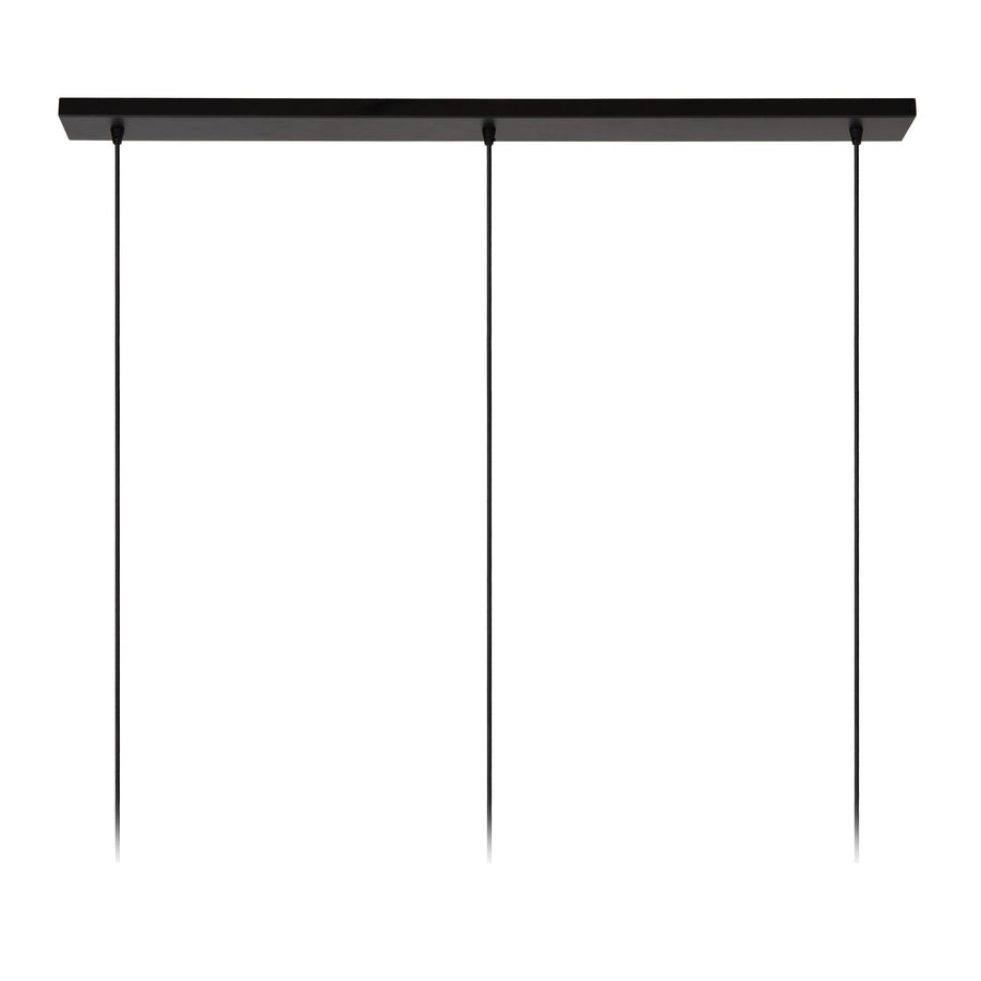 Plaque de plafond noire rectangulaire avec trois câbles noirs suspendus, sans abat-jour.