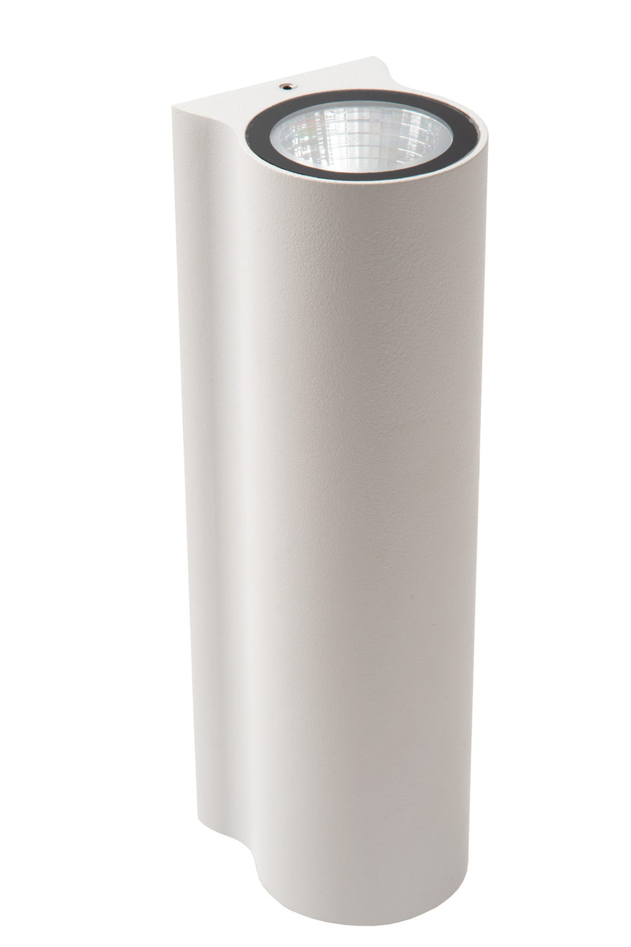 Autre angle du corps cylindrique blanc et de sa platine murale
