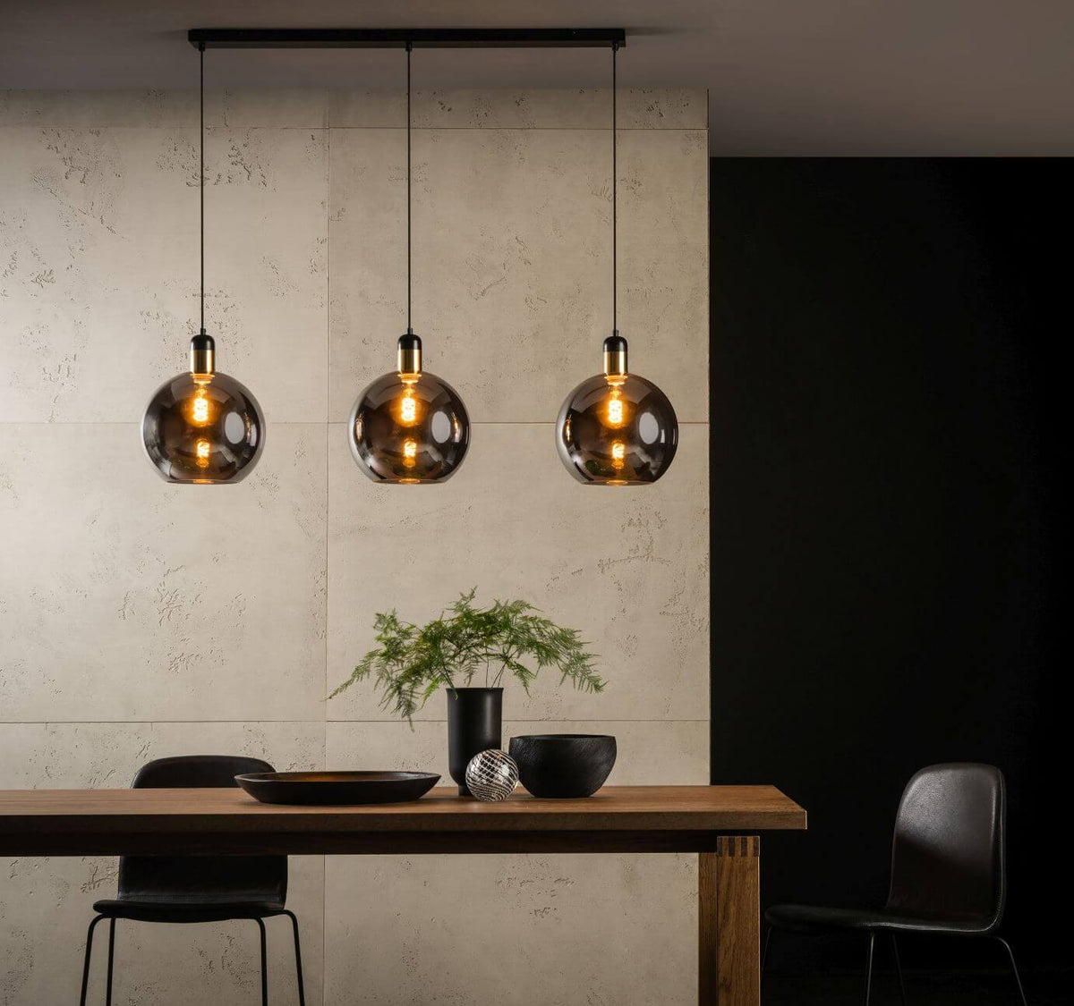 Suspension Julius 3 lumières fumée et grise, verre