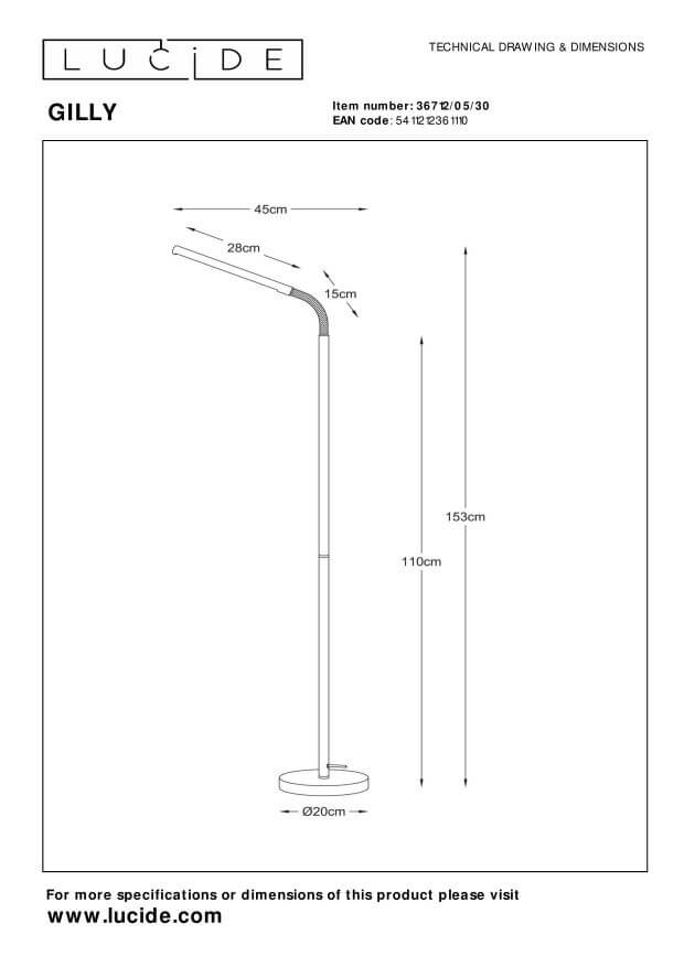 Lampadaire Gilly noir, H 153 cm