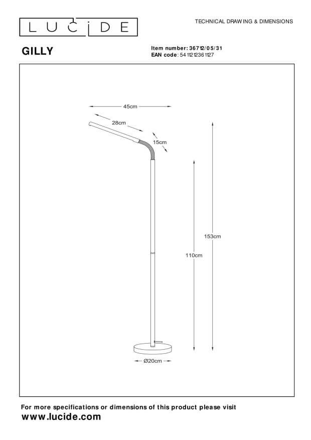 Lampadaire Gilly blanc, H 153 cm