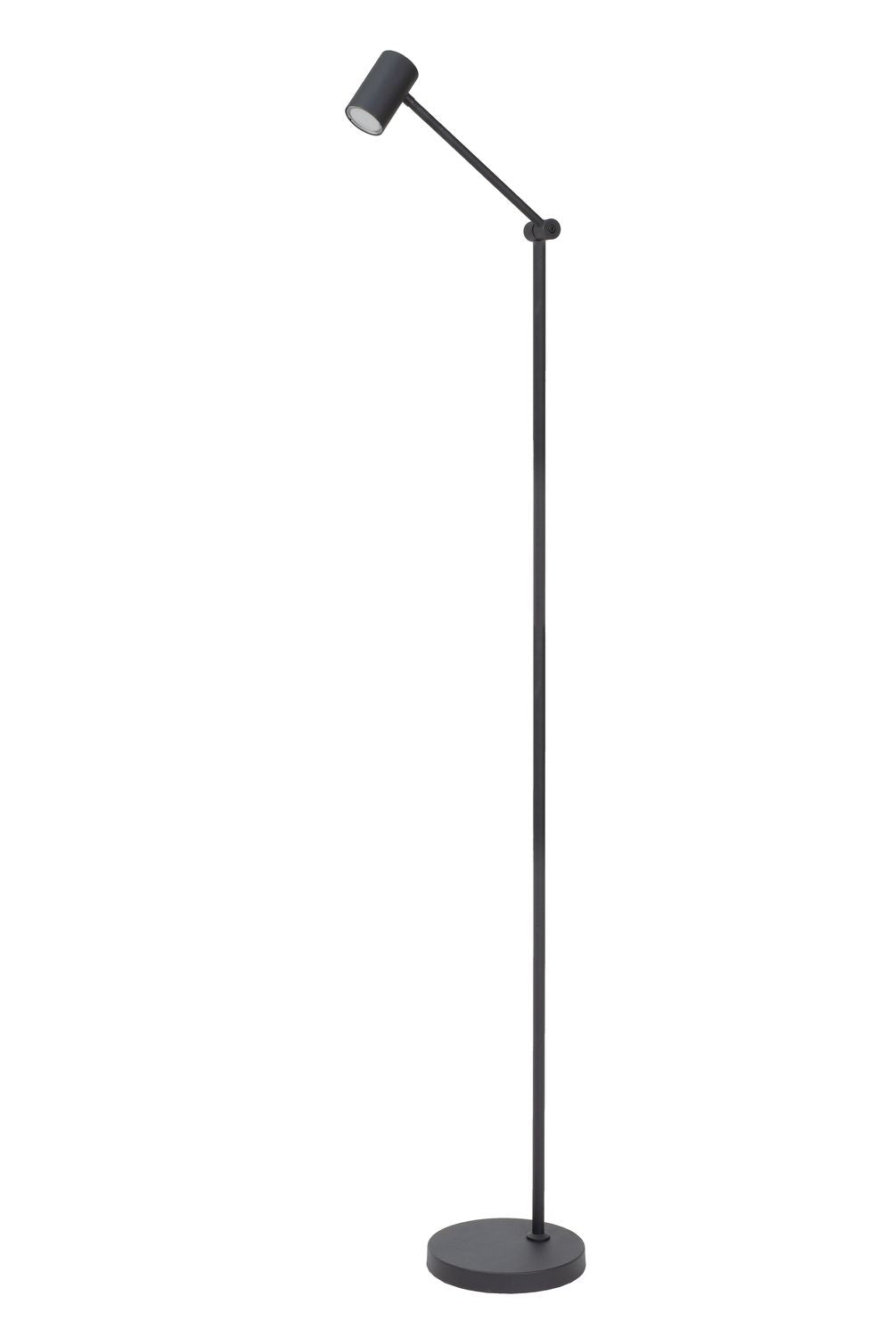 Autre vue d'ensemble du lampadaire noir, silhouette élancée et tête inclinée.