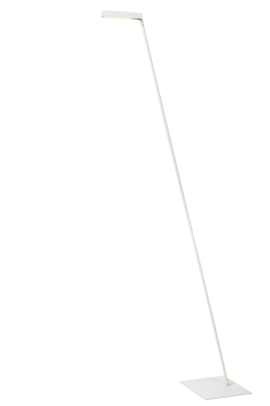 Vue de profil du lampadaire blanc, long mât et tête plate horizontale