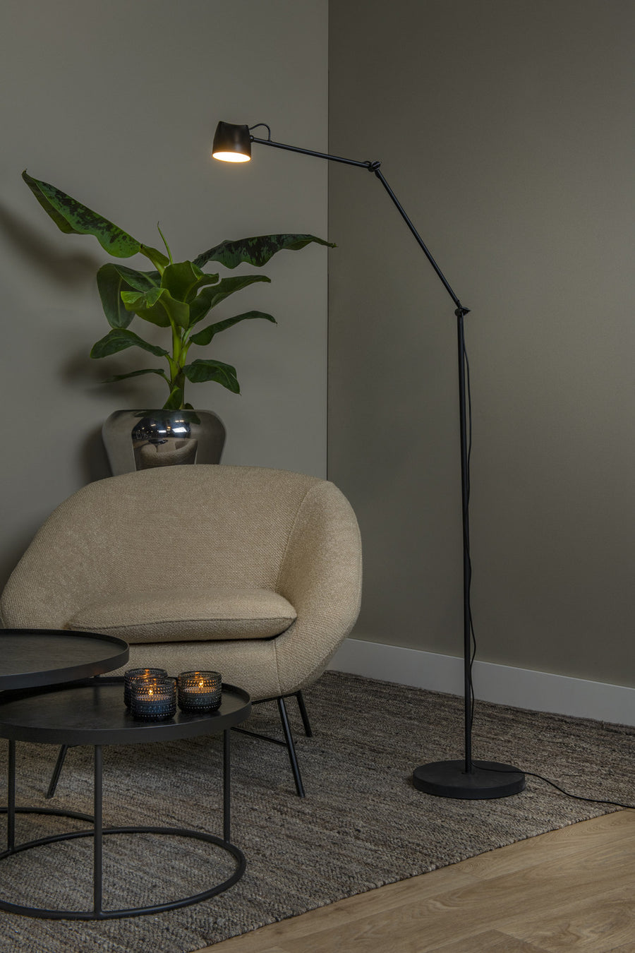 Lampadaire Milne noir, H 143 cm