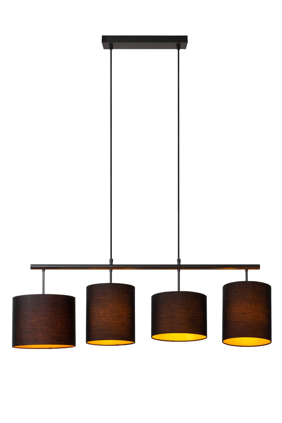 Suspension Maya 4 lumières noire et dorée mat, coton