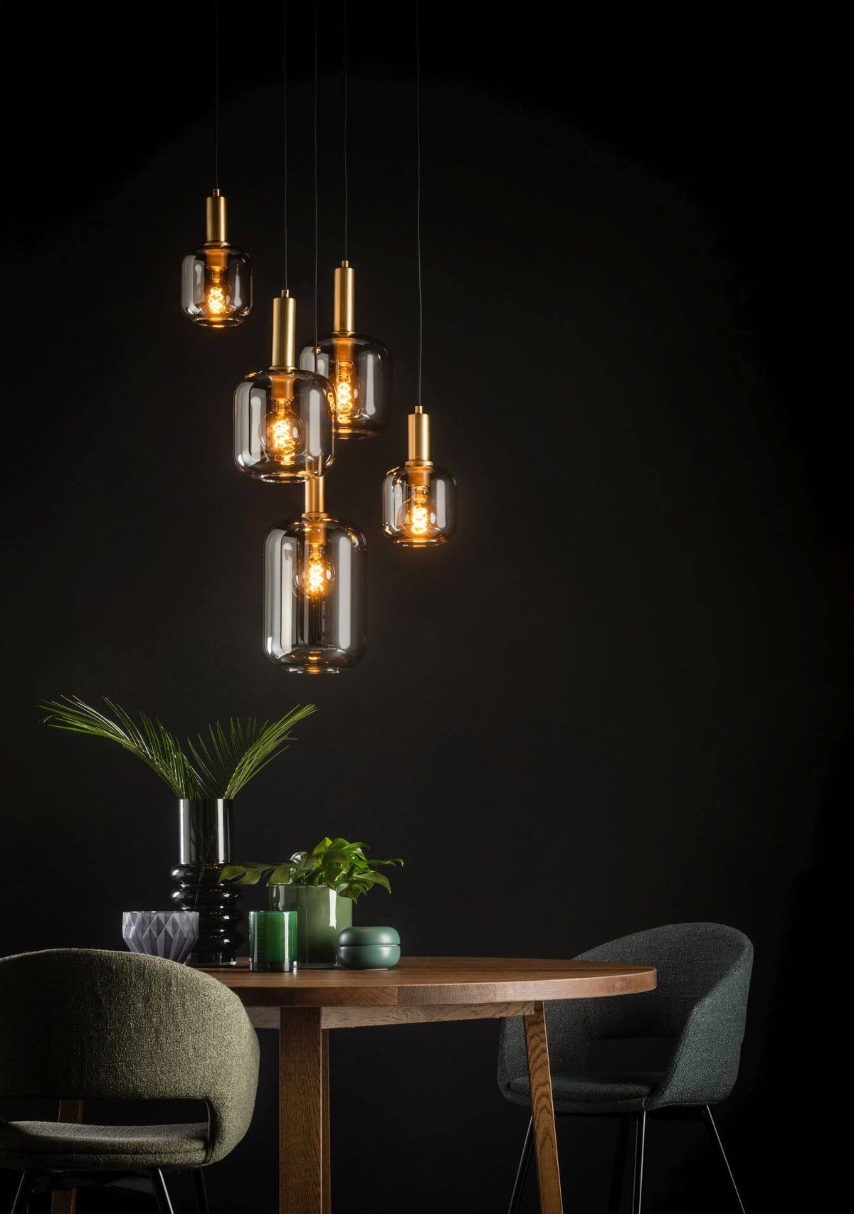 Suspension Joanet 5 lumières fumée et grise, verre