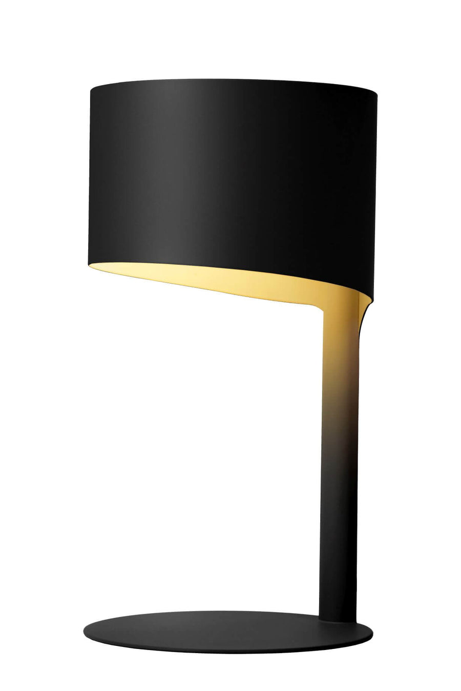 Produit présenté de face sur fond blanc, abat-jour cylindrique et pied déporté.