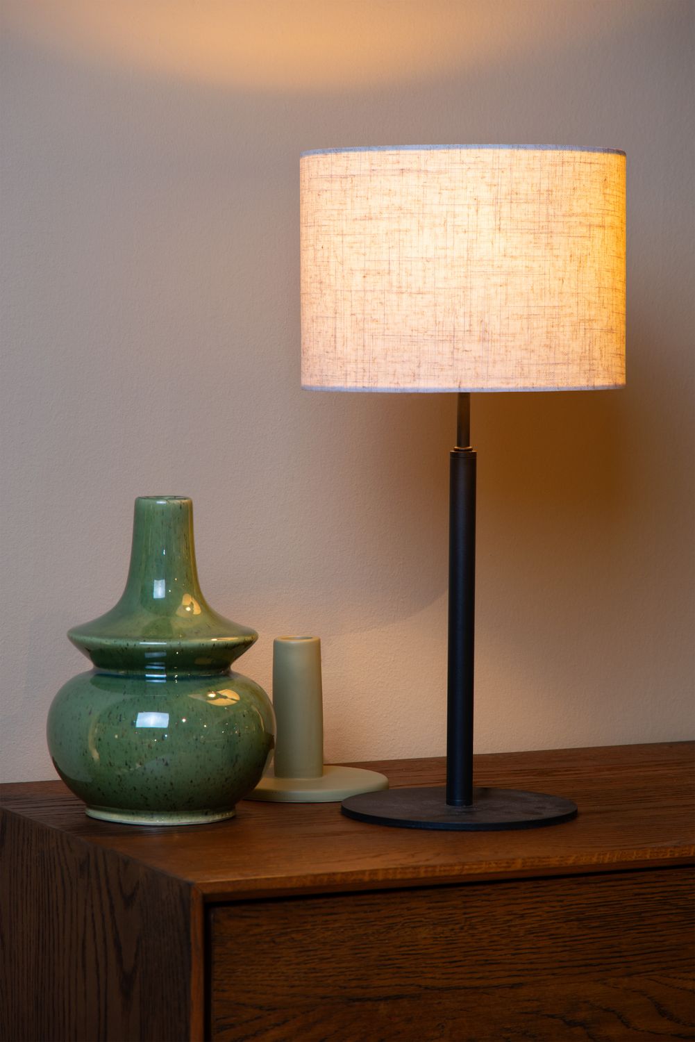Lampe à poser Maya beige et noire, coton