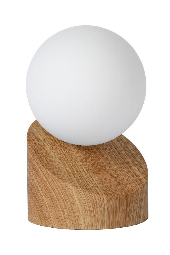 Lampe à poser LEN bois clair et opale, verre