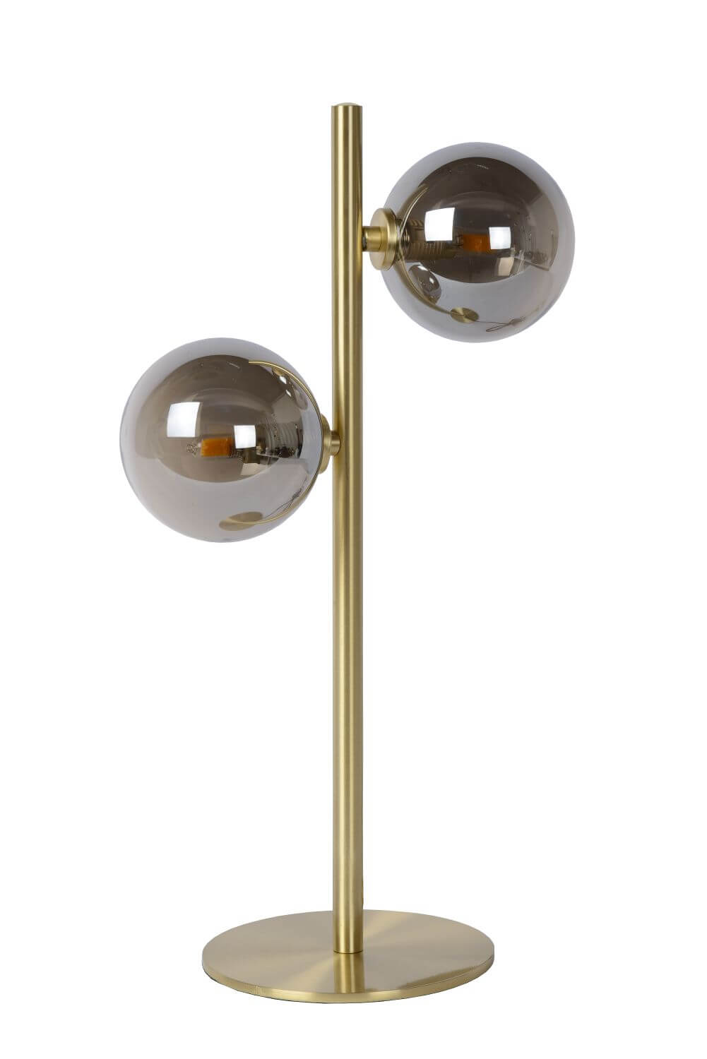 Lampe à poser Tycho 2 lumières dorée mat et fumée, verre