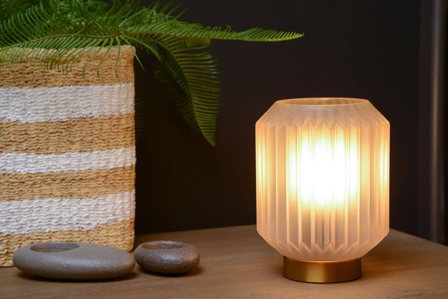 Lampe à poser Sueno blanche et dorée mat, verre