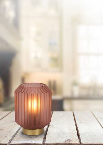 Lampe à poser Sueno rose et dorée mat, verre