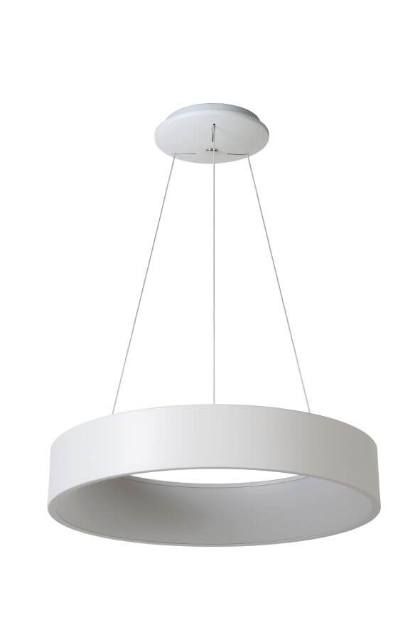 Suspension ronde blanche suspendue, intérieur blanc, sur fond neutre