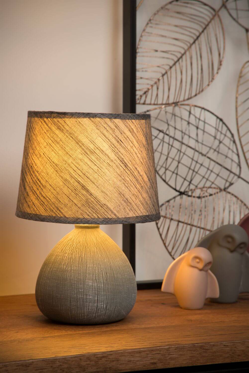 Lampe à poser Ramzi grise, coton