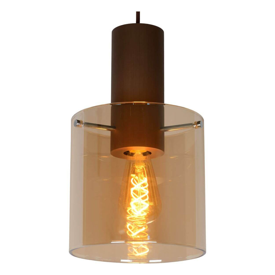 Suspension Toledo 3 lumières ambrée et cuivrée, verre, H 50 cm