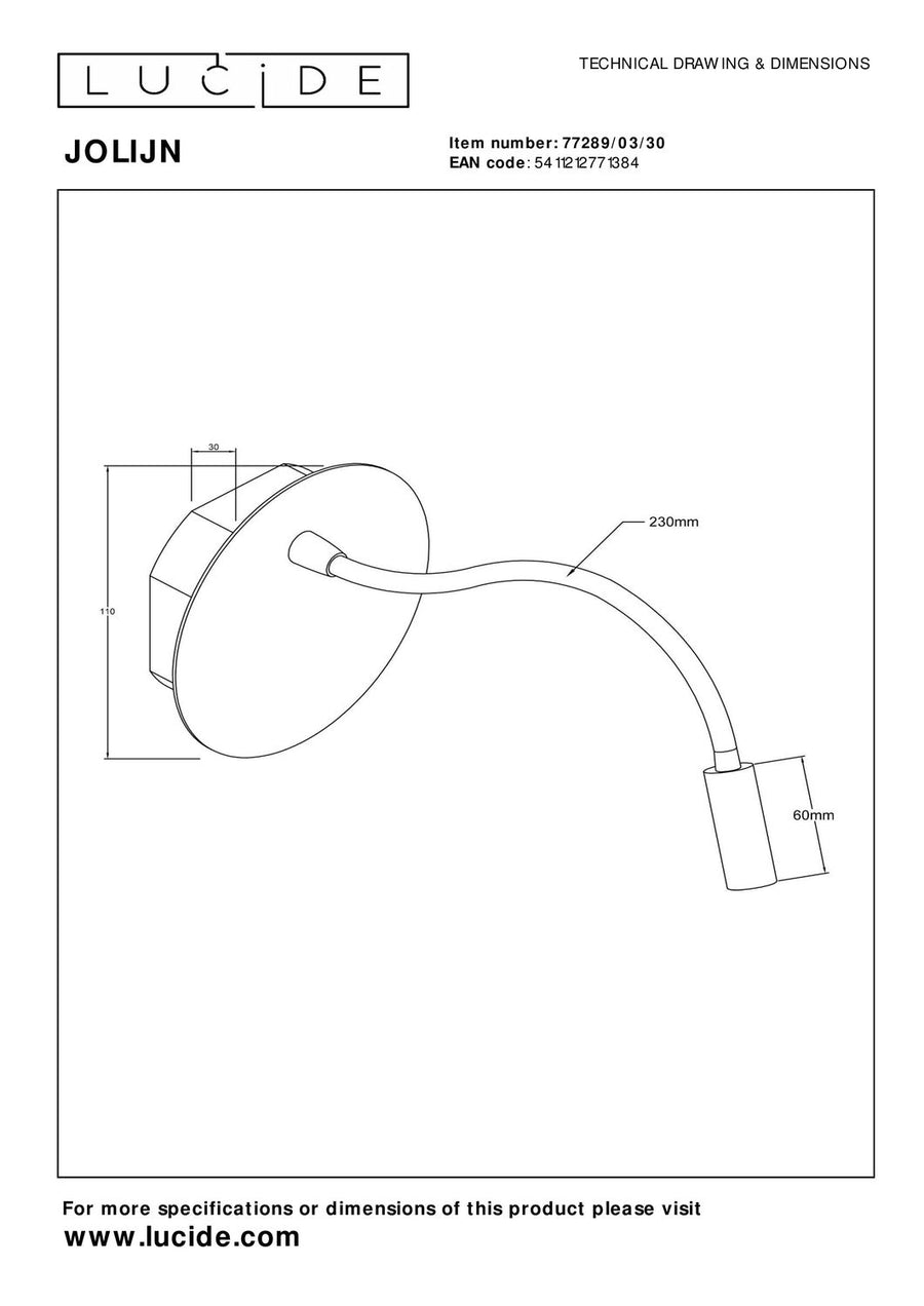 Schéma technique de l'applique avec dimensions de la base et du bras.