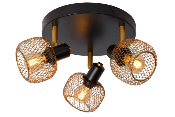 Plafonnier Maren 3 lumières doré mat et noir