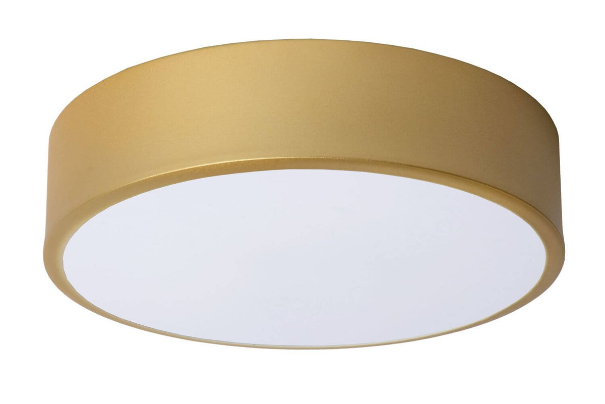 Plafonnier Unar doré mat et opale, Ø 20 cm