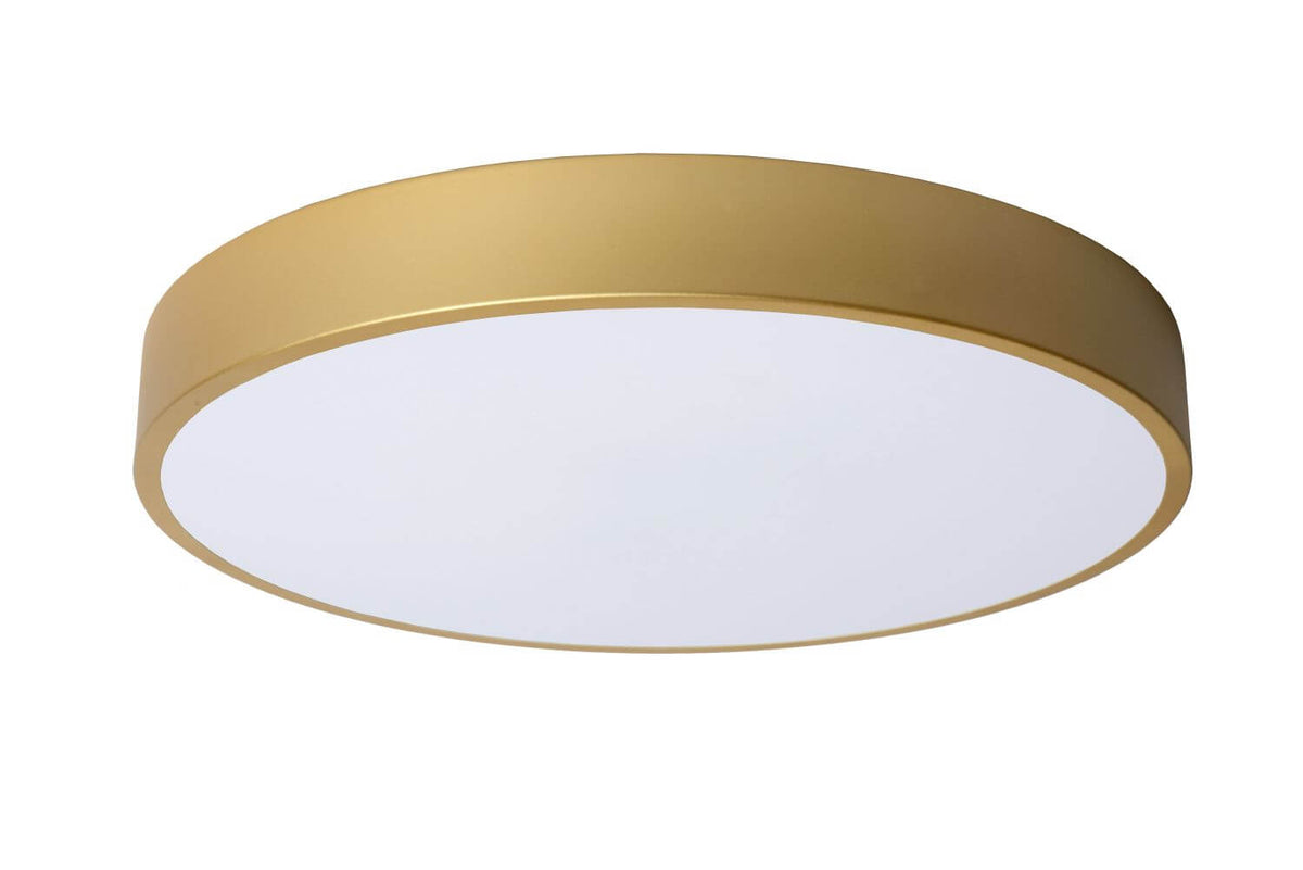 Plafonnier Unar doré mat et opale, Ø 39,5 cm