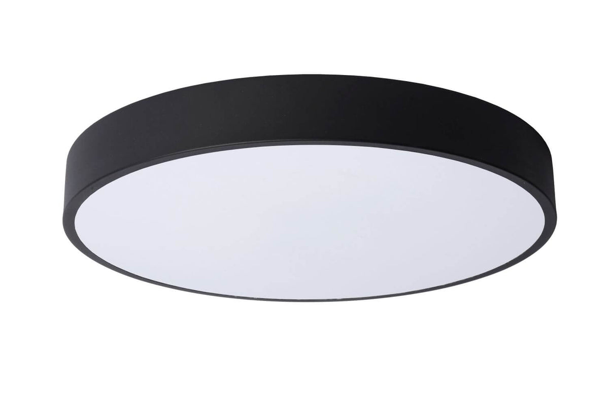 Même plafonnier avec diffuseur blanc et lumière froide, anneau noir apparent