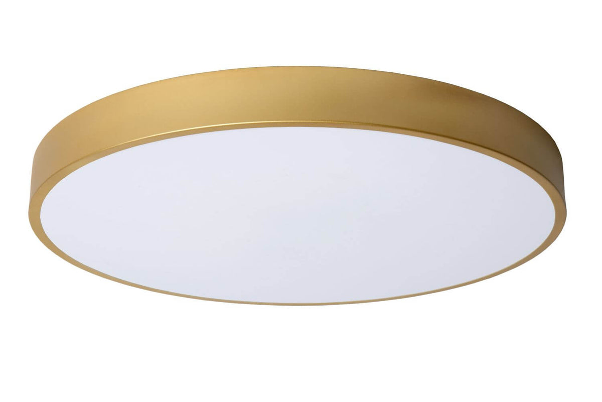Plafonnier Unar doré mat et opale, Ø 50 cm