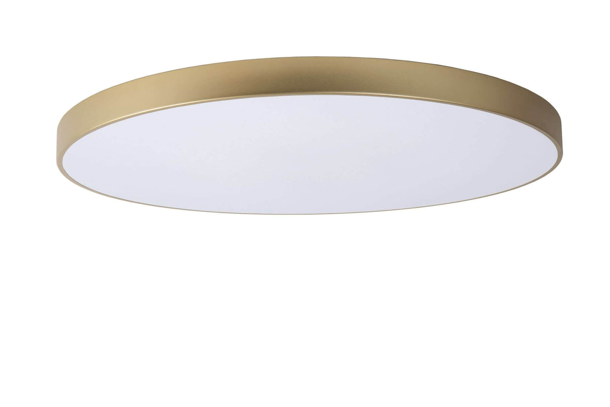 Plafonnier Unar doré mat et opale, Ø 80 cm