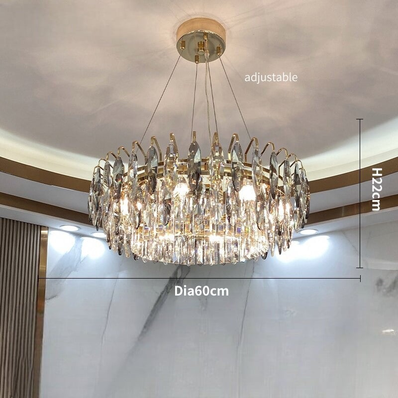 Lustre Cristal Moderne | Élégance Astrale | Designix - Lustre Diamètre 60cm | 6 Ampoules Blanc Chaud  - https://designix.fr/