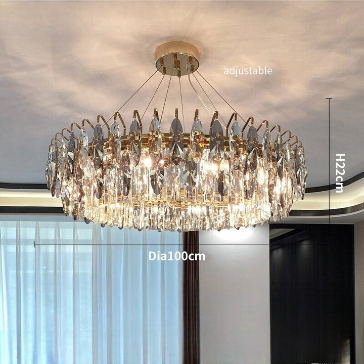 Lustre Cristal Moderne | Élégance Astrale | Designix - Lustre Diamètre 100cm | 12 Ampoules Blanc Chaud  - https://designix.fr/