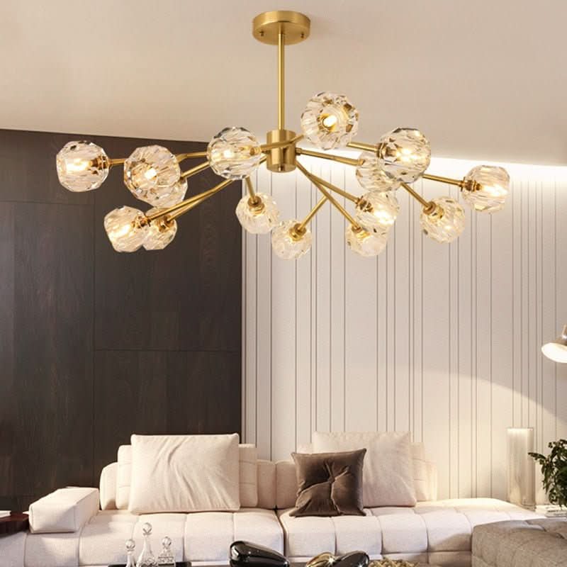 Lustre Doré Verre | Mira - Designix Lustre Or 15 Têtes (110 cm)