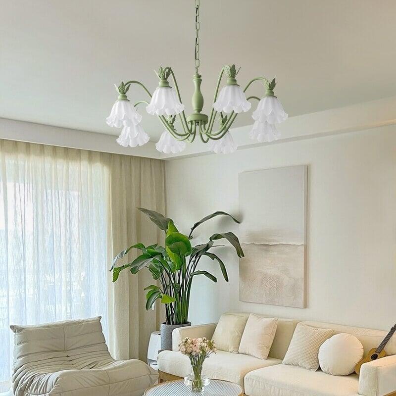 Lustre en Verre Vintage | Luminosité Harmonique - Designix Lustre Vert | 8 Ampoules Blanc Chaud