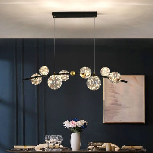 Lustre Globe Design 8 Boules - Suspension Moderne Noir & Doré | Seni