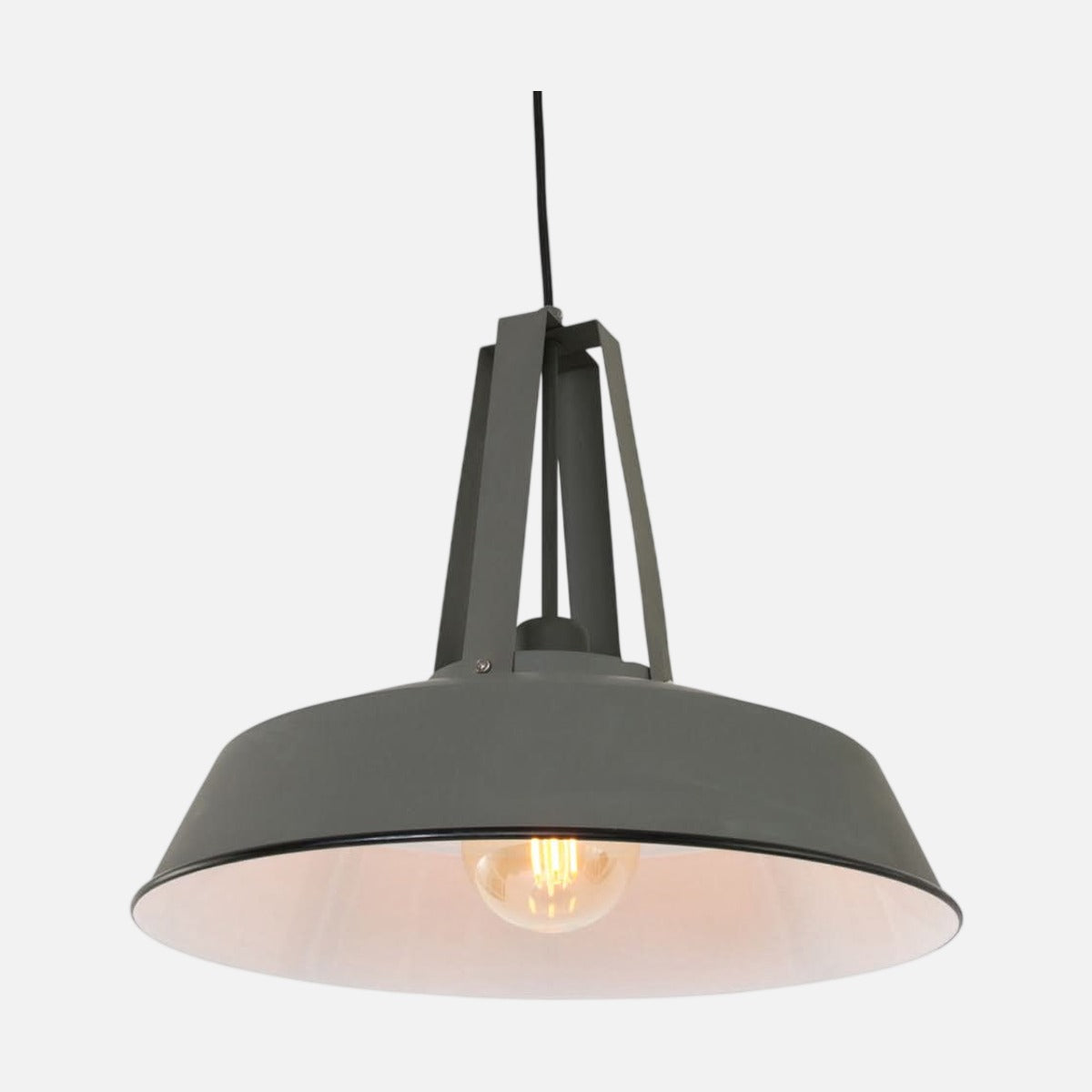 Lustre gris en métal, suspension campagnard Ø 42 cm intérieur blanc, hauteur réglable | Eden - Designix