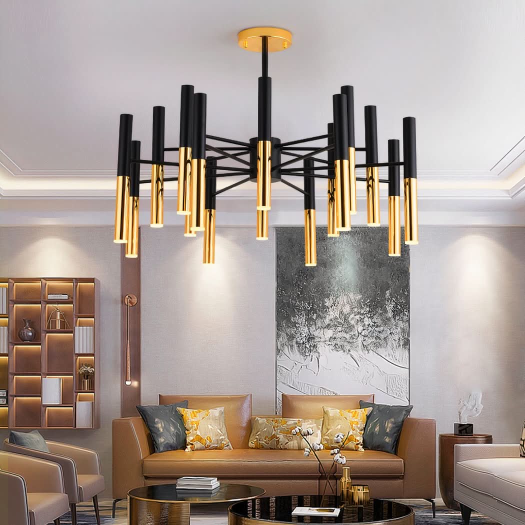 Lustre moderne LED tube noir et doré | Designix - - https://designix.fr