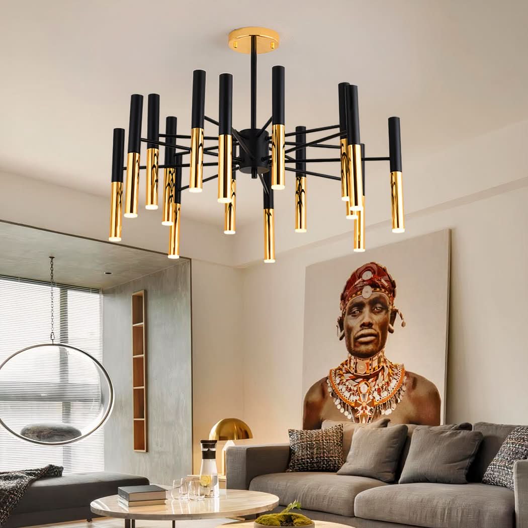 Lustre moderne LED tube noir et doré | Designix - - https://designix.fr