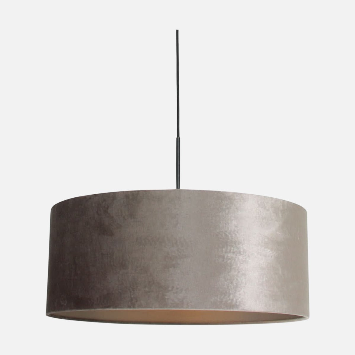 Lustre noir velours moderne Velora, abat-jour argenté Ø 50 cm à intérieur doré – Designix.fr