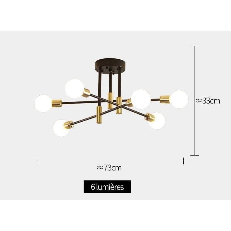Lustre Plusieurs Ampoules | Lueur Métallique - Designix Lustre Plusieurs Branches 6 Ampoules