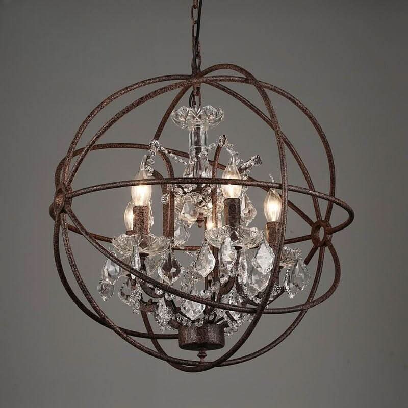 Lustre Vintage Année 70 | Sphère Éclairée - Designix Lustre 4 Lumières