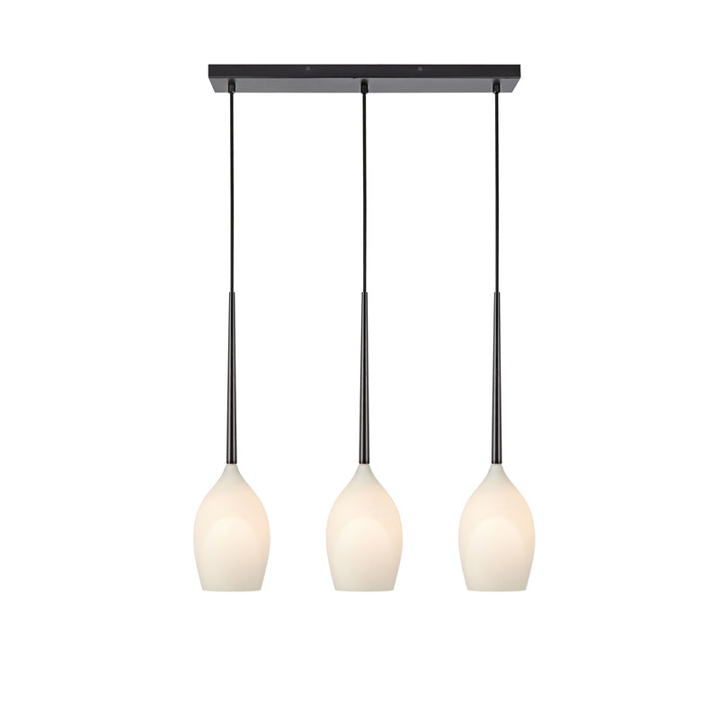 Suspension Salut 3 lumières noire et verre blanc