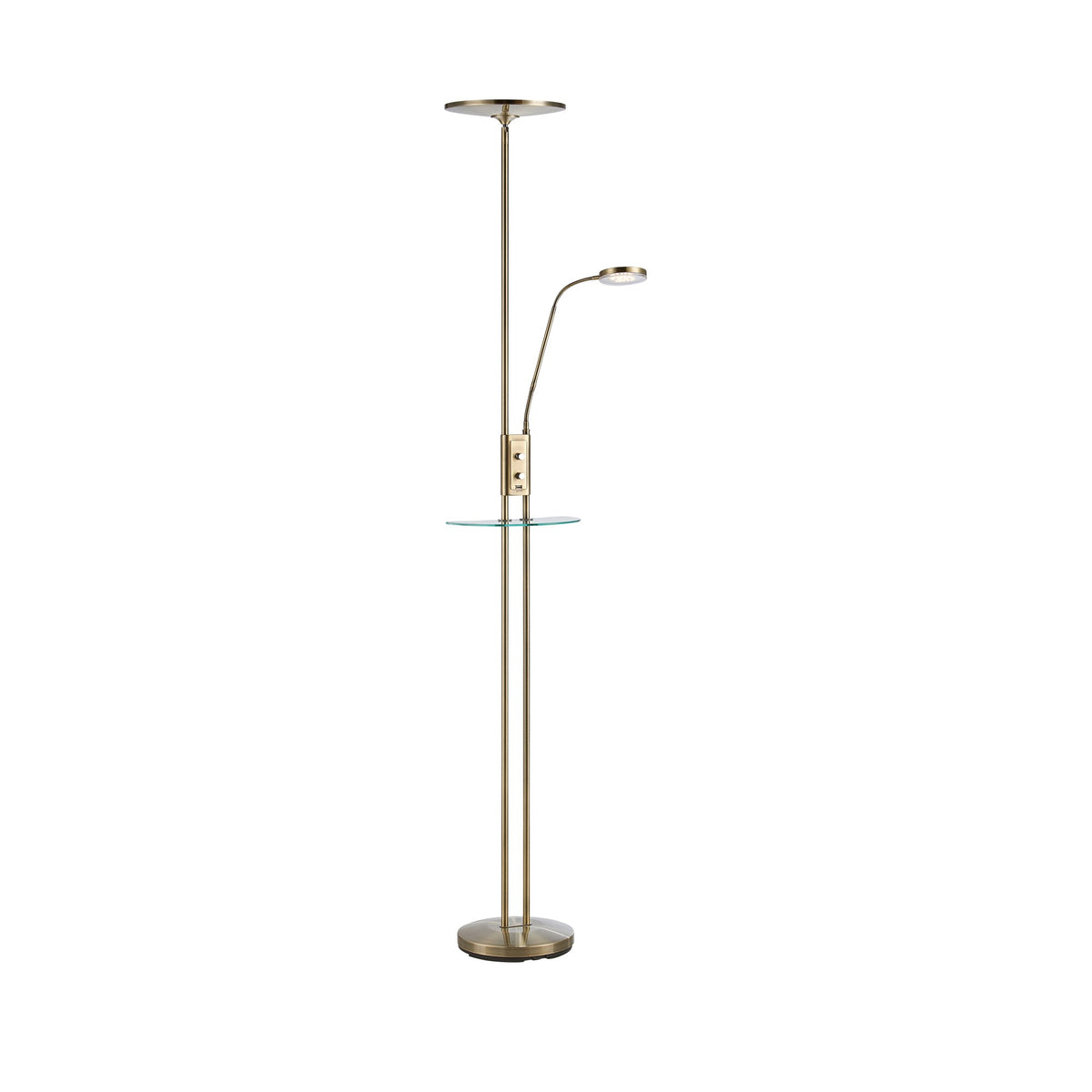 Lampadaire Friend LED avec port USB 2 lumières en laiton vieilli