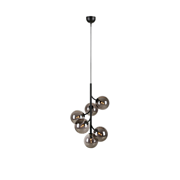 Lustre Callisto 6 lumières noir et verre fumé